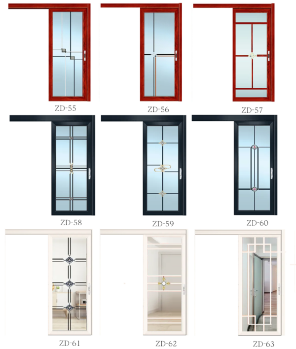 Monorail hanging door, bathroom sliding door, titanium aluminum alloy double-layer tempered glass