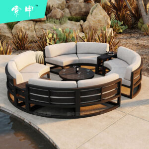 Outdoor curved sofa made of aluminum alloy material, waterproof and sun proof