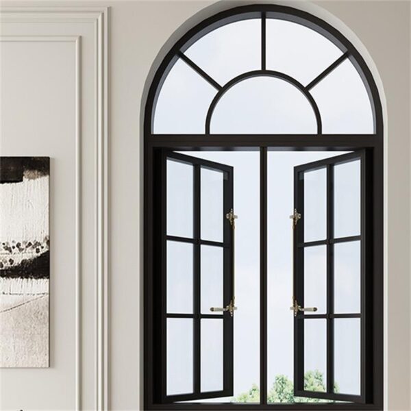 French style casement windows, retro windows with an arched structure at the top, made of aluminum alloy material